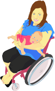 Illustration einer Frau mit Baby auf dem Schoß